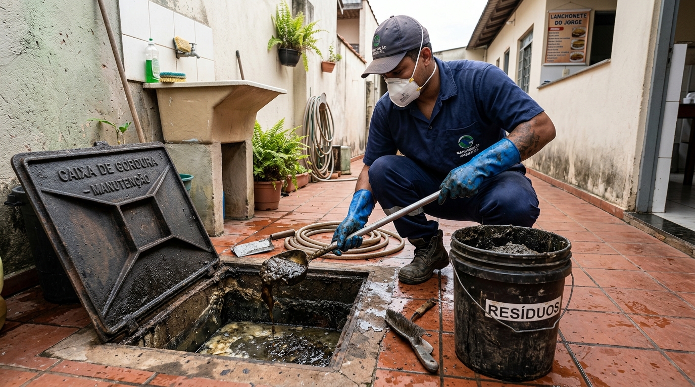 Remoção de resíduos da caixa de gordura em Piracicaba-SP